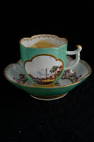 P051 - MEISSEN TURQUOISE-GROUND QUATREFOIL CUP AND SAUCER 