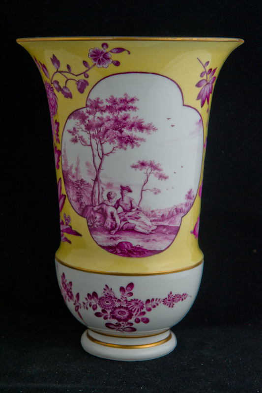 P031 - PAIR OF MEISSEN YELLOW-GROUND VASES
