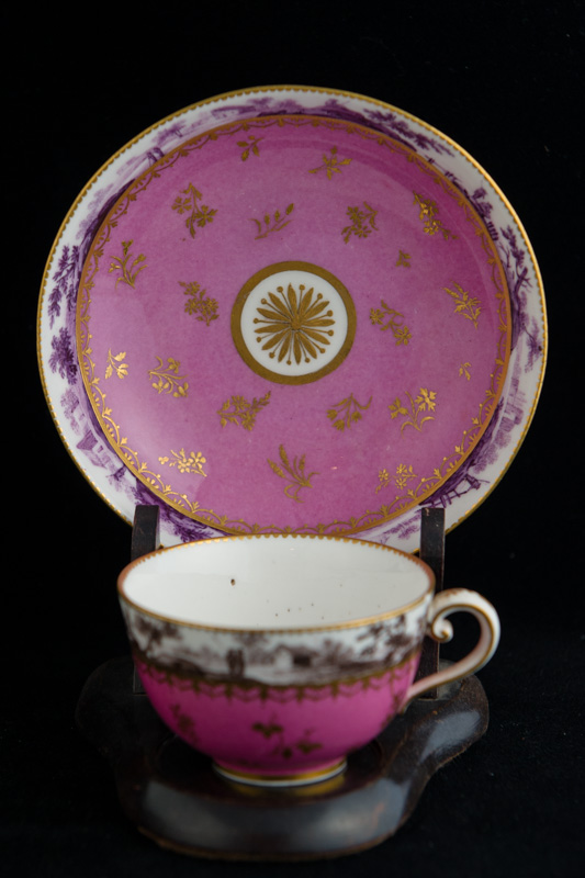 P048 - SEVRES PURPLE-GROUND CUP AND SAUCER 